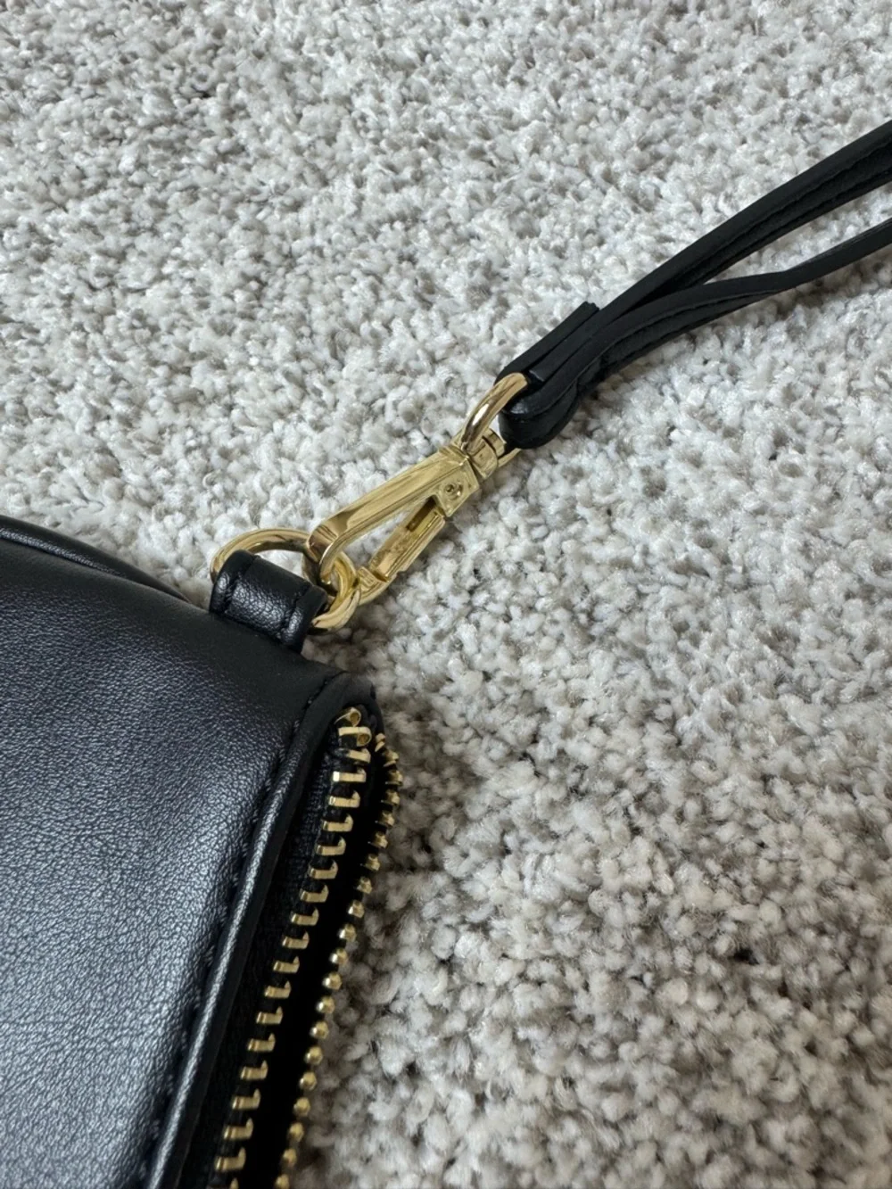 Nine West Black Vegan Leather Wristlet Clutch Bag Gold Hardware Minimalist Chic